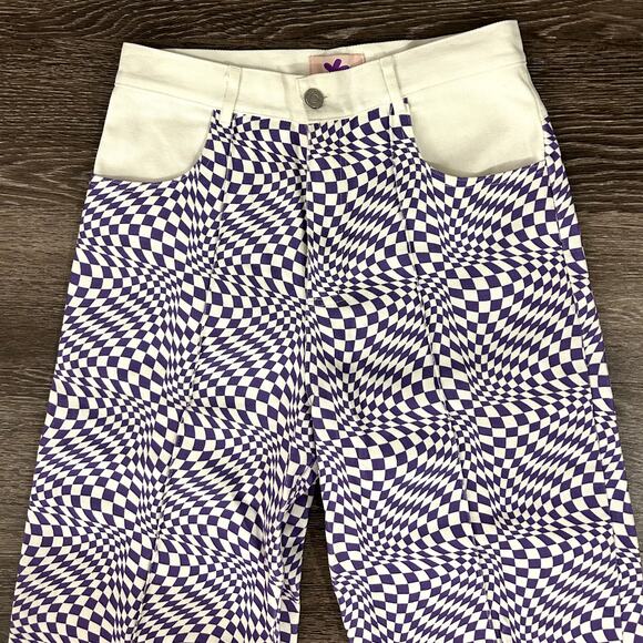 Lisa Says Gah Robyn Checkered Wide Leg Jeans Purple Warp Print Size 29 - Picture 4 of 16